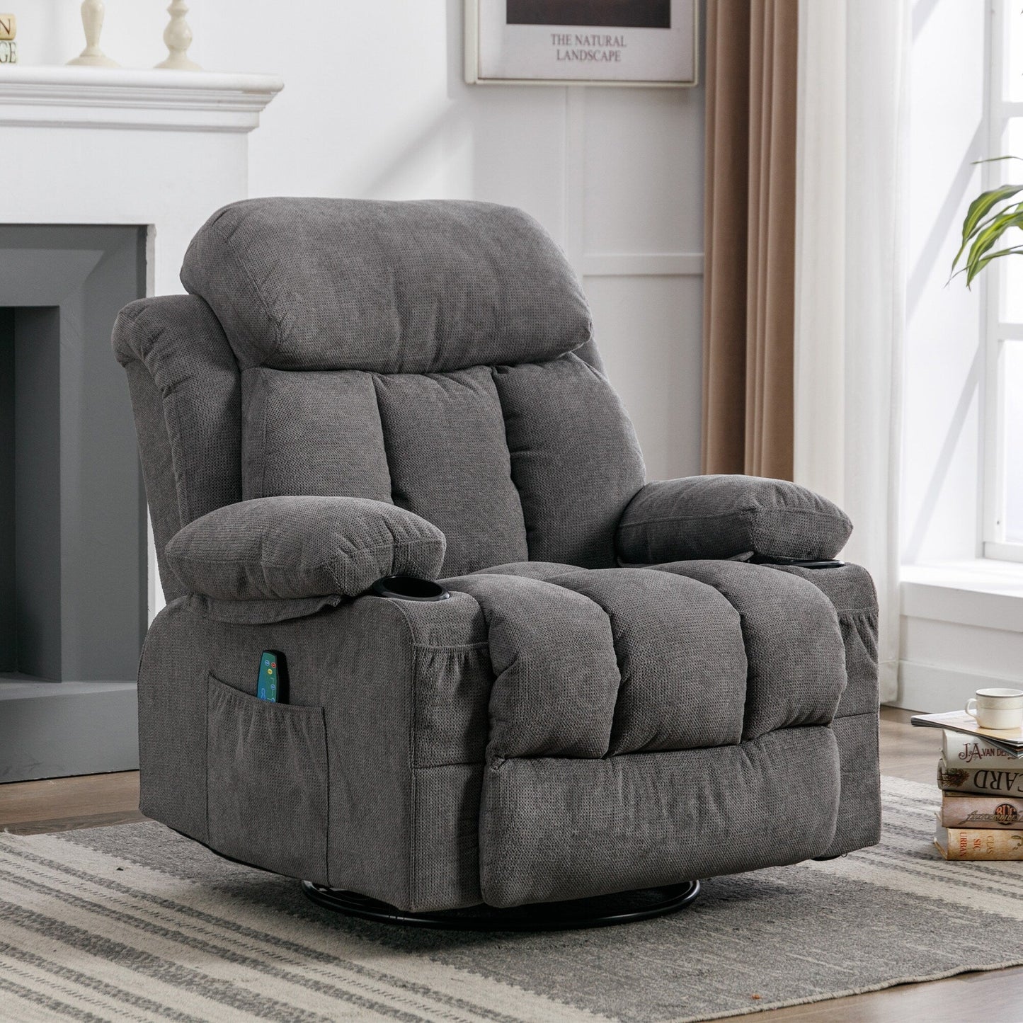 360° Swivel Recliner Chair with Massage, Heat, USB, and Cup Holders