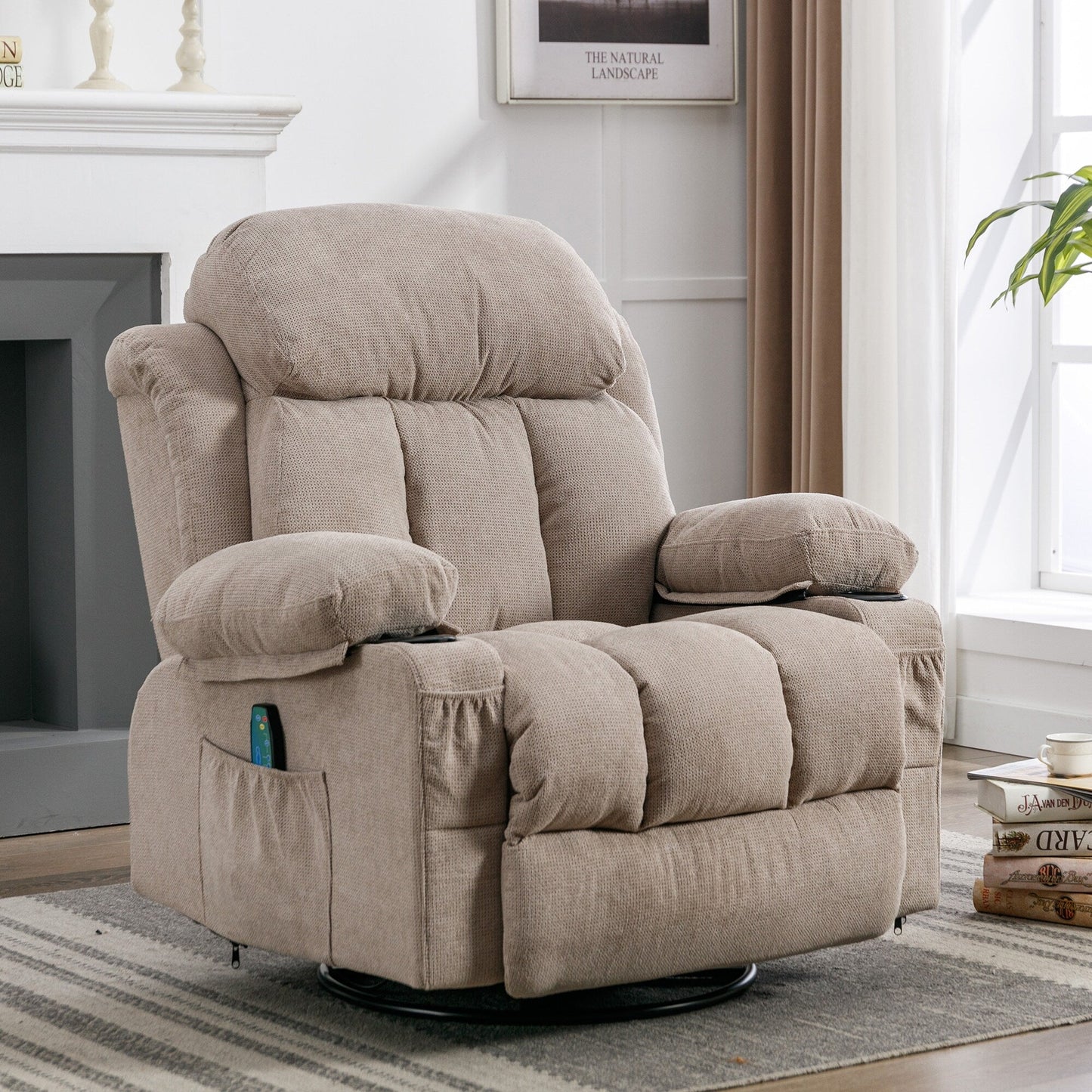 360° Swivel Recliner Chair with Massage, Heat, USB, and Cup Holders