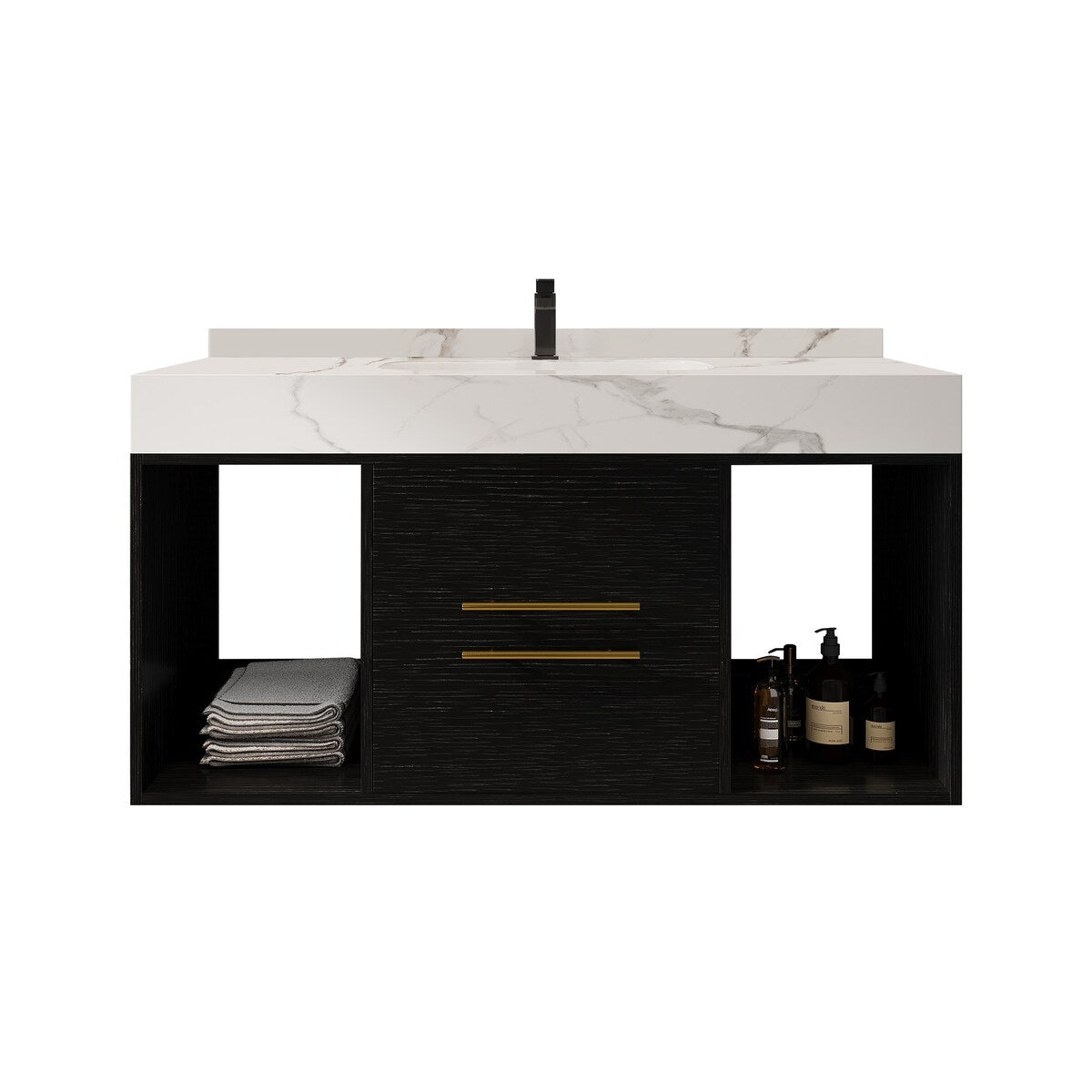 39.4 '' Floating Bathroom Vanity with Ceramic sink,Wall Hung Vanity 2 Soft Close Drawer and white slate top - 39'4 x 18'9