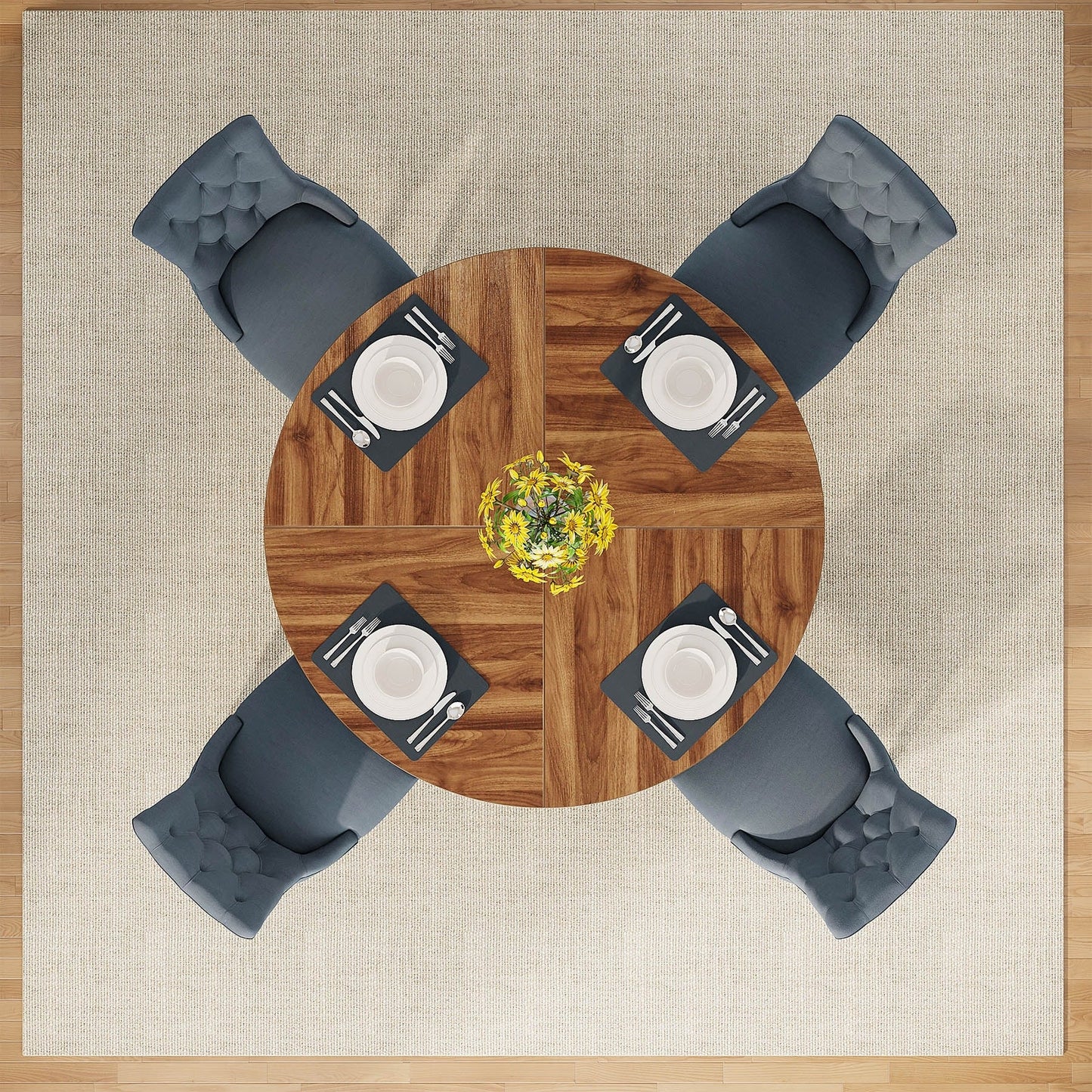 47 Round Dining Table for 4, Farmhouse Kitchen Table Small Dinner Table Wood Kitchen Table for Dining Room Living Room