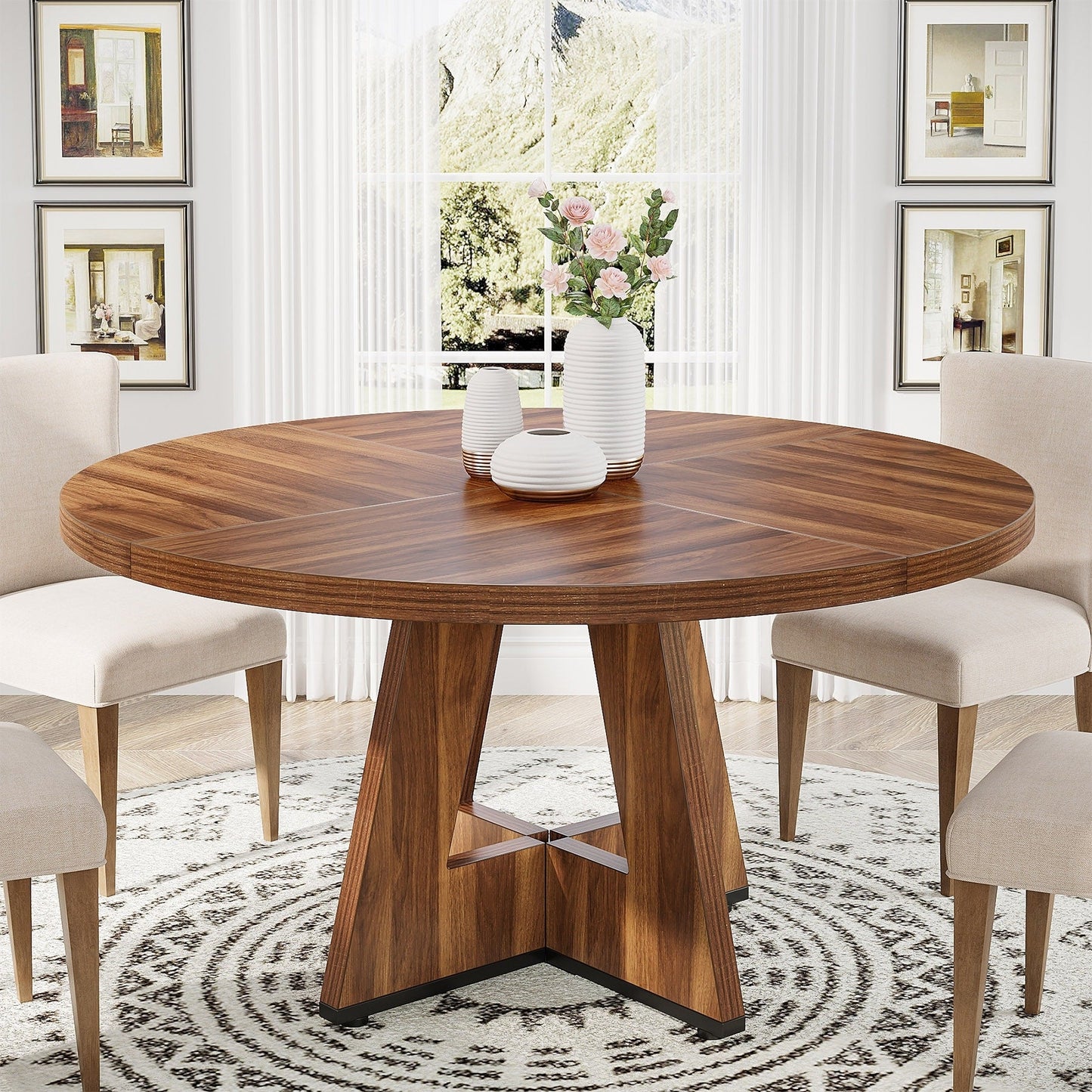 47 Round Dining Table for 4, Farmhouse Kitchen Table Small Dinner Table Wood Kitchen Table for Dining Room Living Room