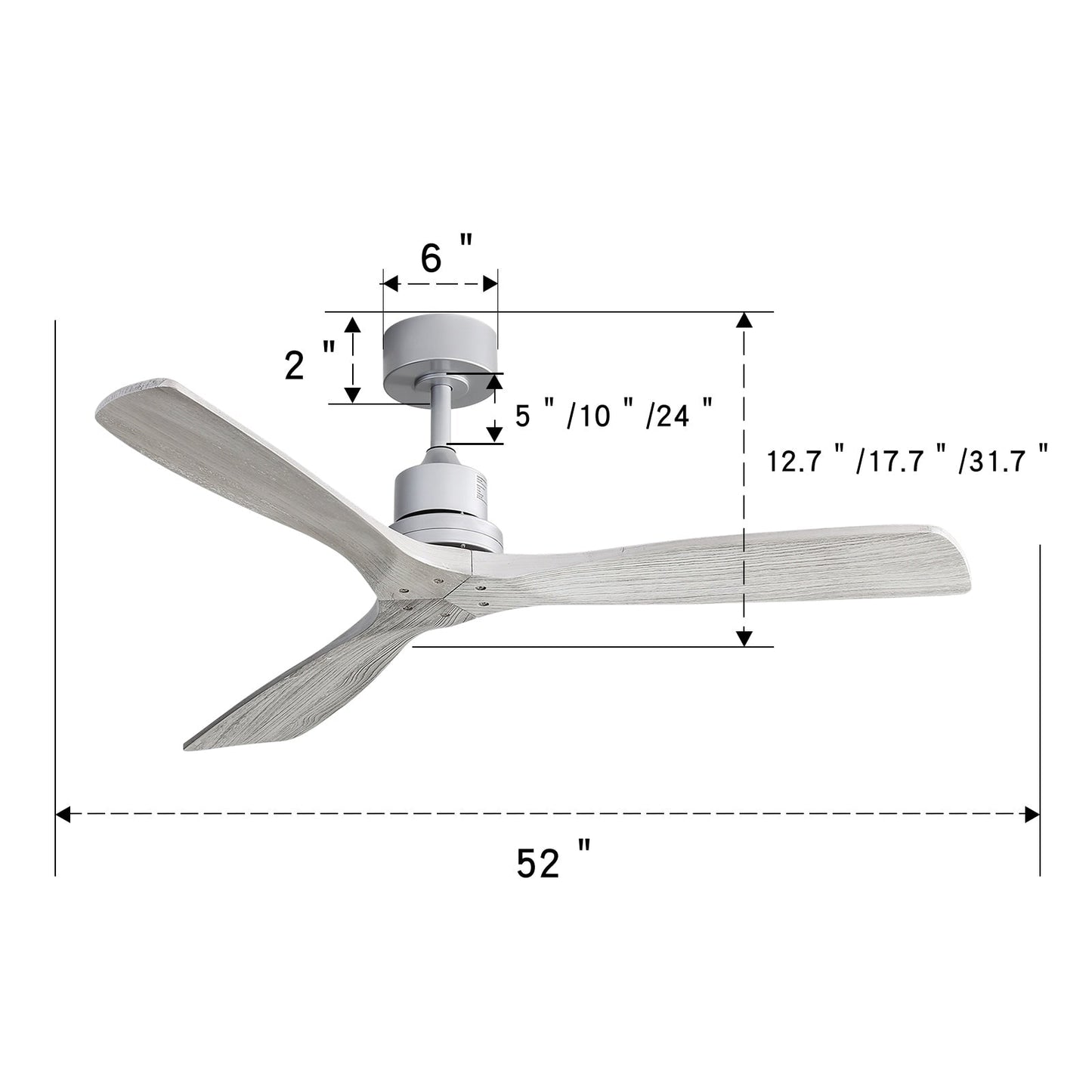 52 inch Modern Solid Wood / ABS Ceiling Fan With Remote Control(No Light),6 WInd Speed,Reversible Airflow