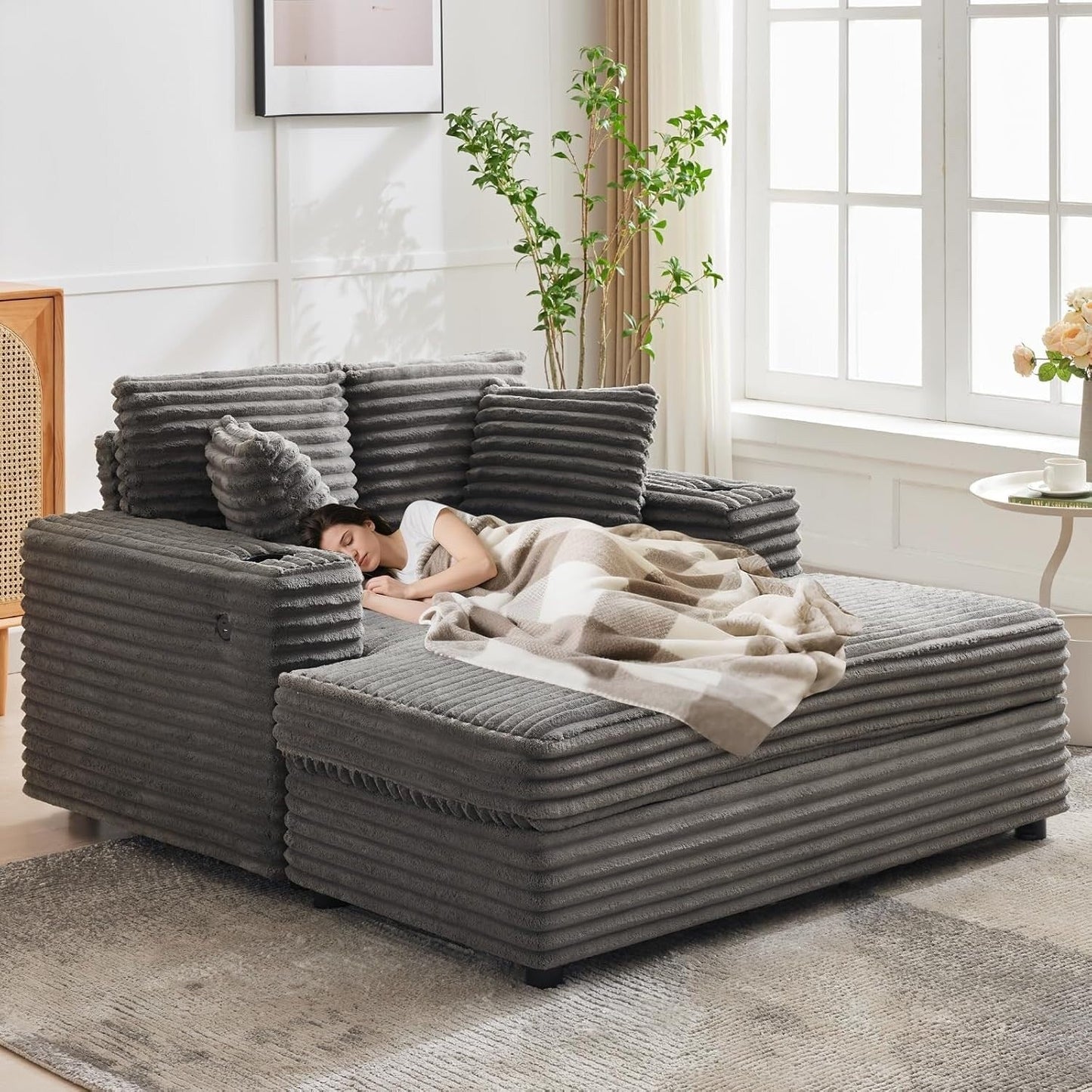 54'' Upholstered Sofa Bed with Pillows and Arms Indoor Oversized Coffee Chair Comfortable Corduroy Sleeper Sofa