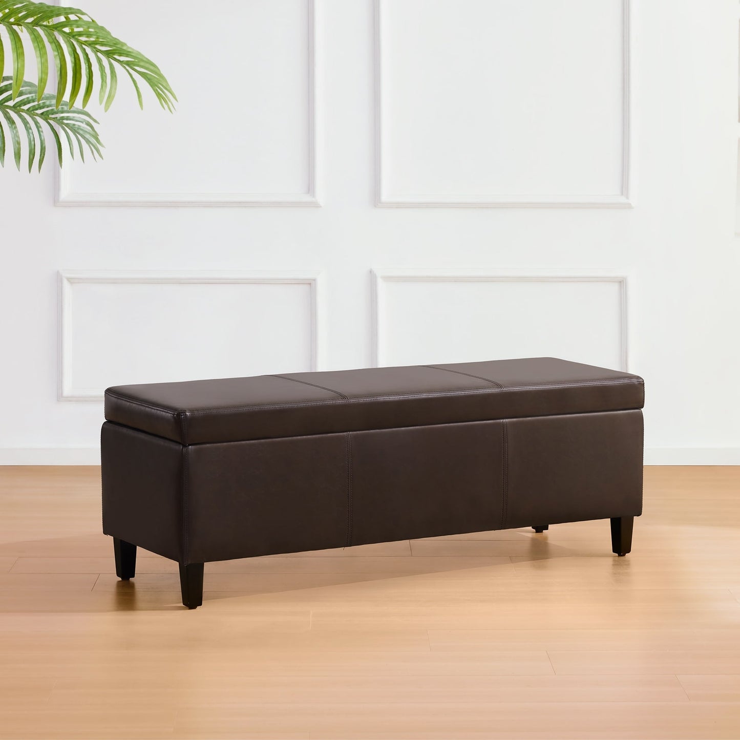 50.3 x 17.50 x 18 Upholstered Rectangular Storage Ottoman-Faux Leather