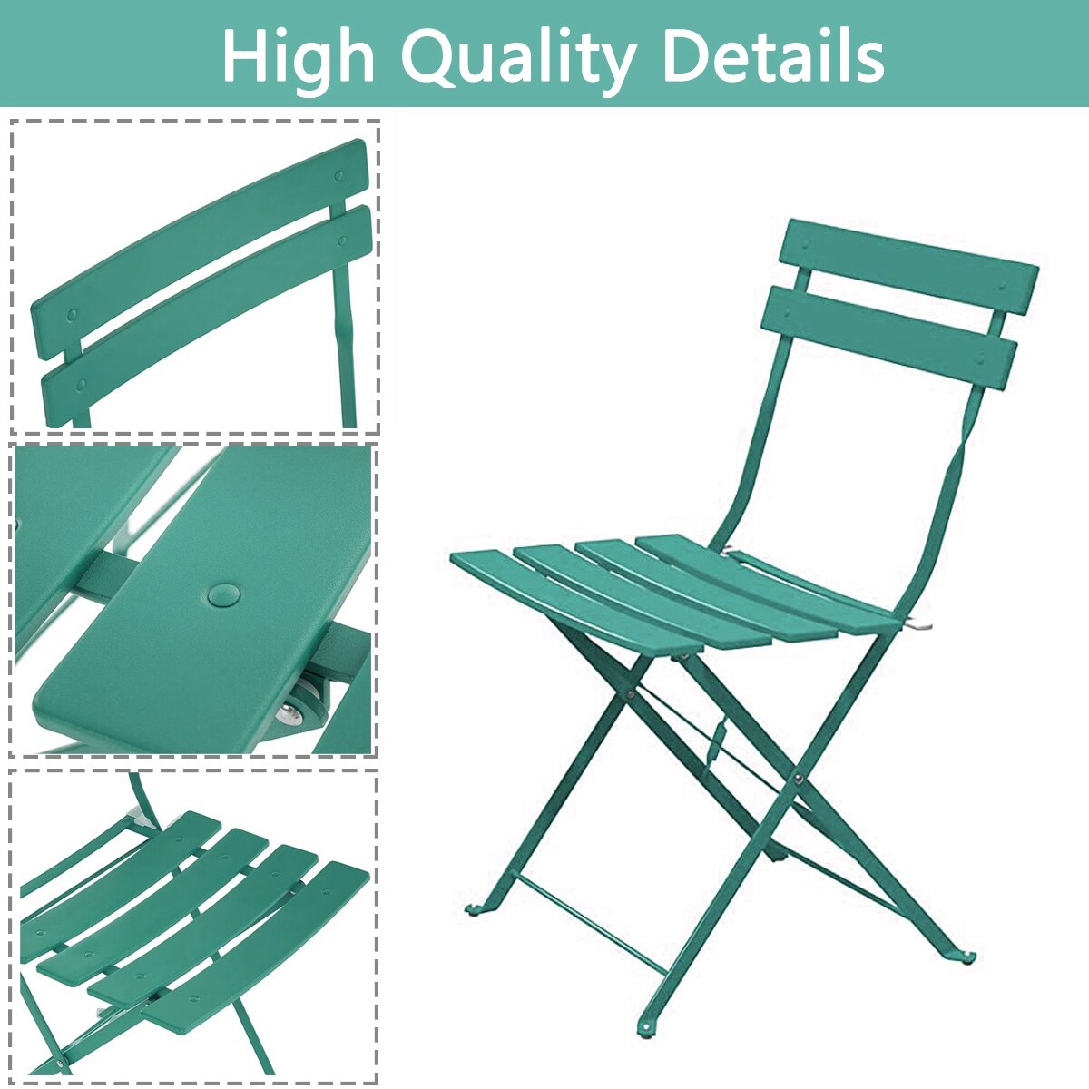 3pc Metal Folding Bistro Set, Weather-Resistant Outdoor/Indoor Conversation Set for Patio, Yard, Garden