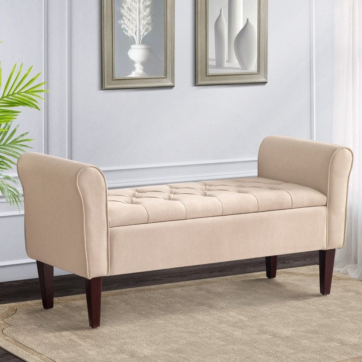 Upholstered Storage Bench Arm Bench Entryway Bench with Tufted Flip Top 50.4 Inches