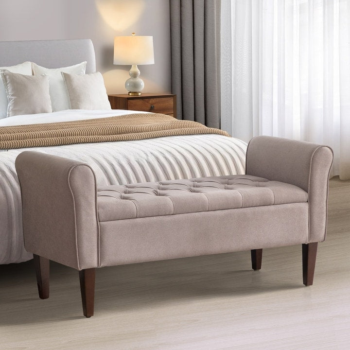 Upholstered Storage Bench Arm Bench Entryway Bench with Tufted Flip Top 50.4 Inches