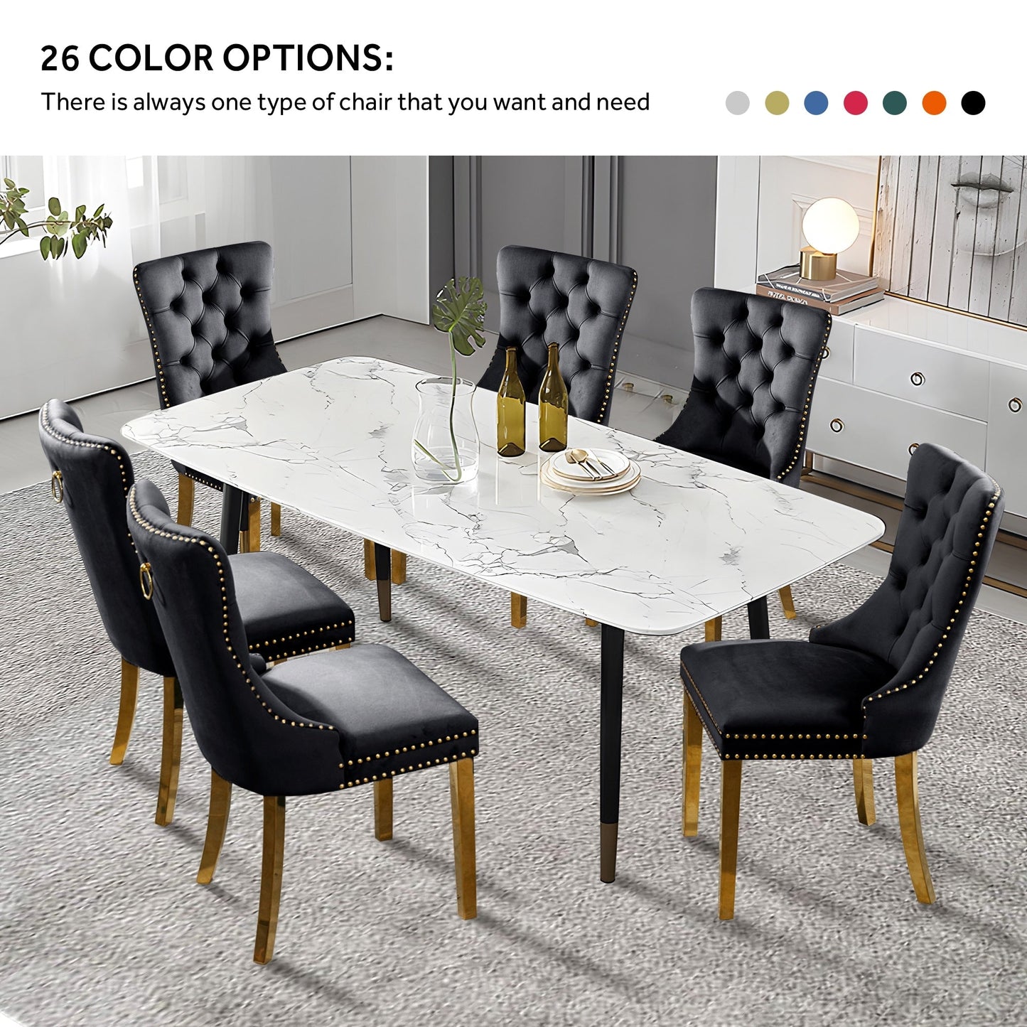 Upholstered Tufted Velvet Dining Chair with Solid Wood Legs Set of 6