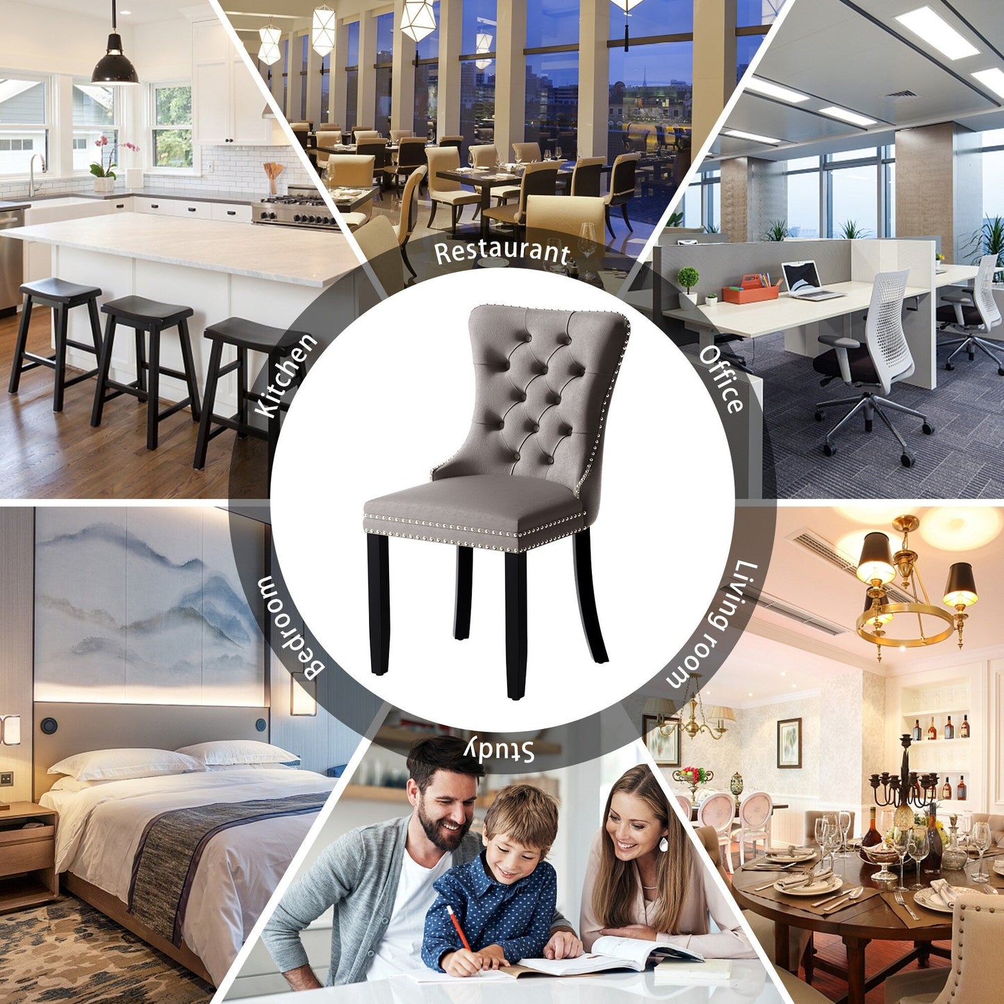 Upholstered Tufted Velvet Dining Chair with Solid Wood Legs Set of 6