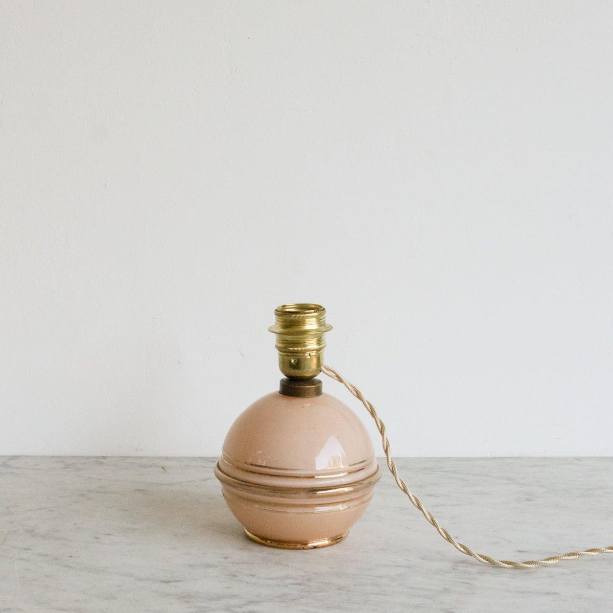 Pink Glass Lamp with Woven Shade