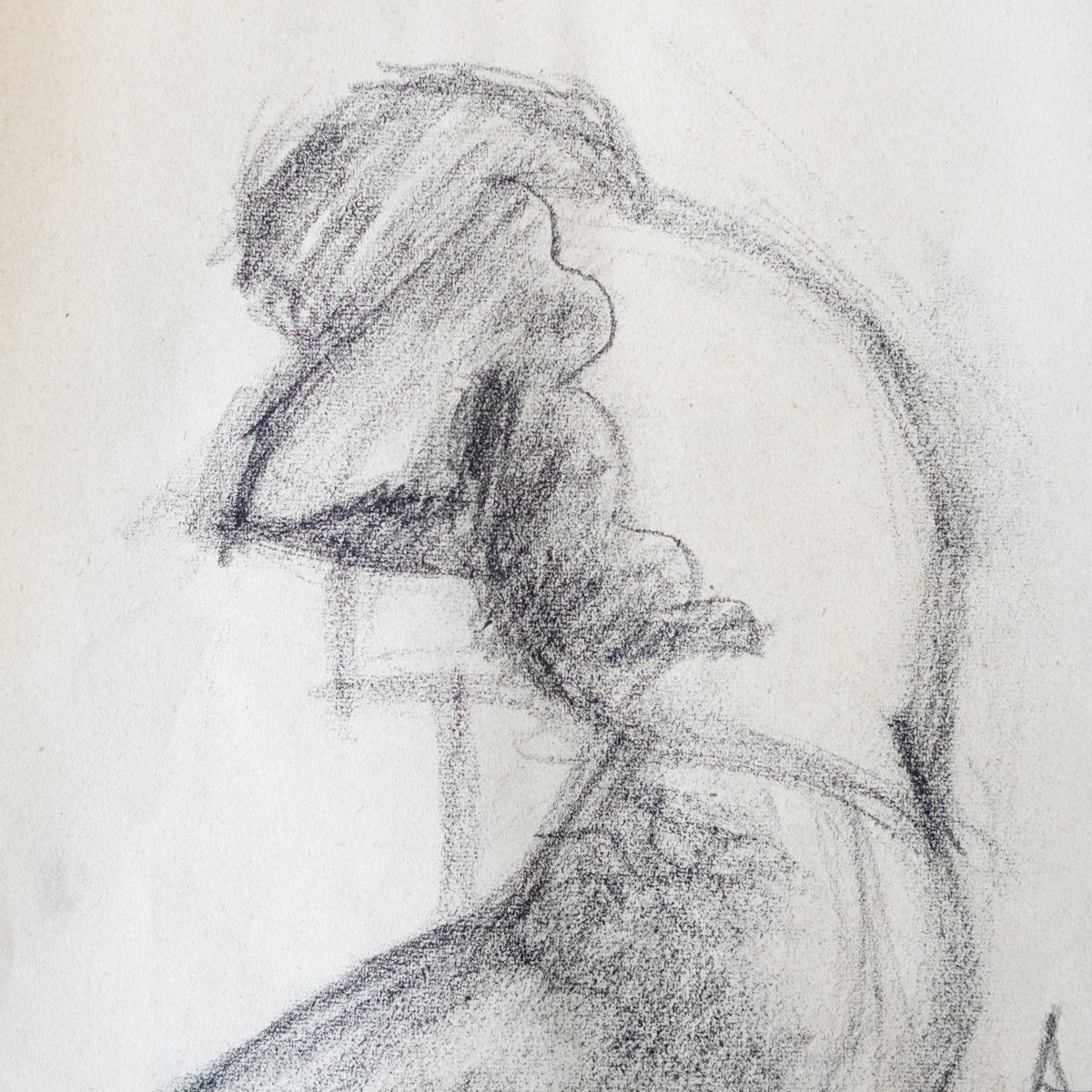 Seated Figure Charcoal Drawing