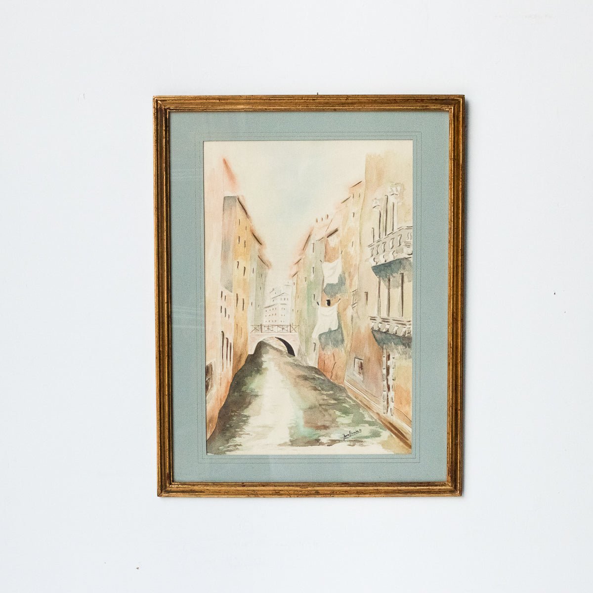 Village With Canal Watercolor Painting