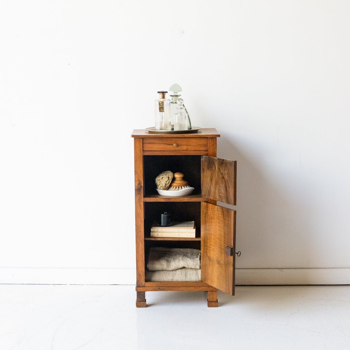 Vintage Bedside Table With Book-Matched Face