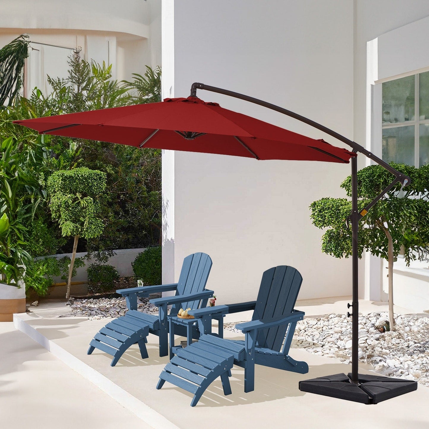 10 ft Steel Crank-lift Cantilever Umbrella With Weighted Base