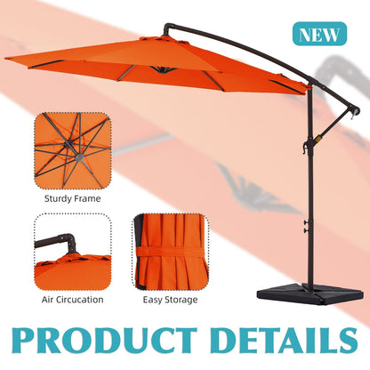 10 ft Steel Crank-lift Cantilever Umbrella With Weighted Base