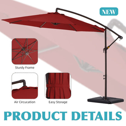 10 ft Steel Crank-lift Cantilever Umbrella With Weighted Base
