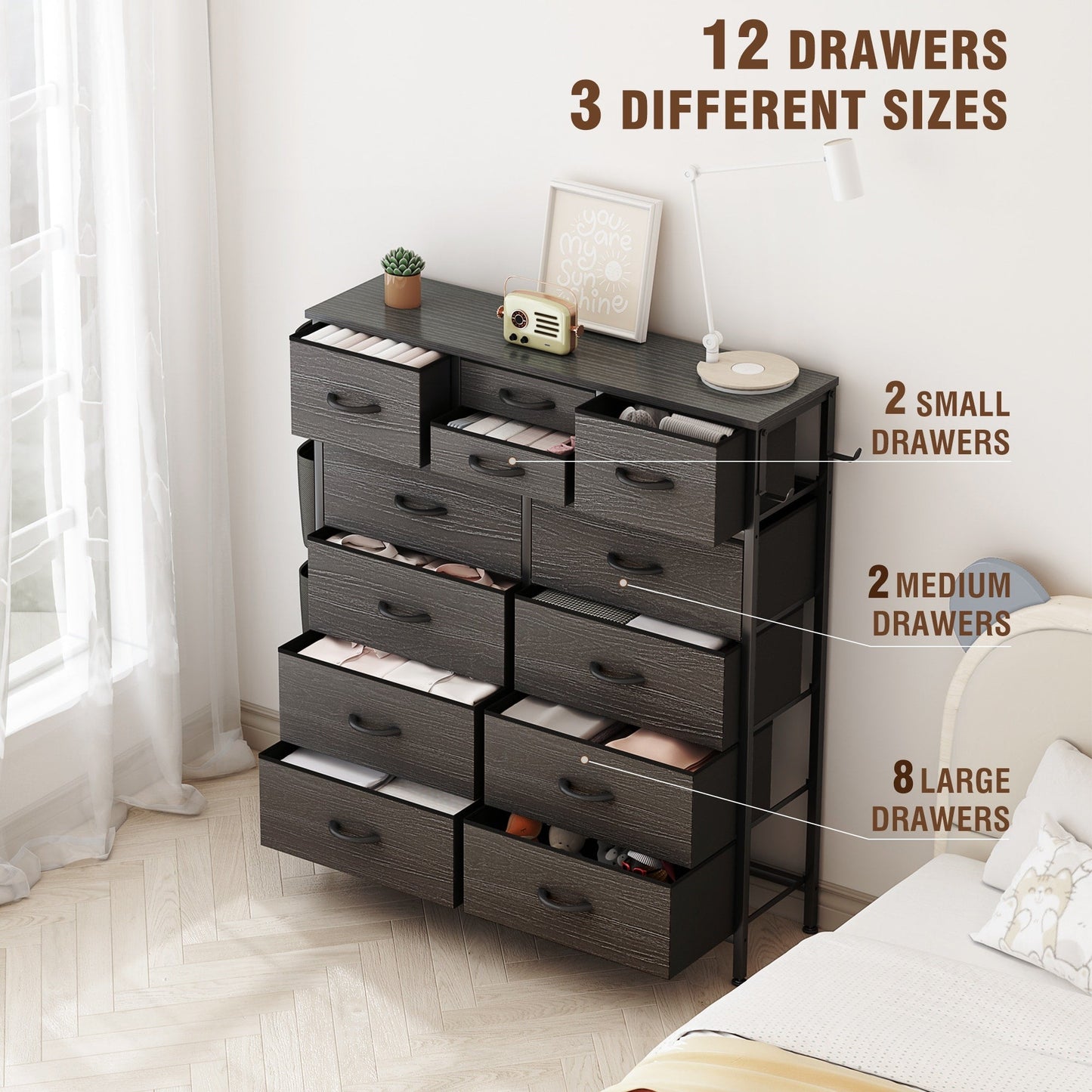 12 Drawer Dresser Fabric Tall Dressers for Bedroom Chest of Drawers