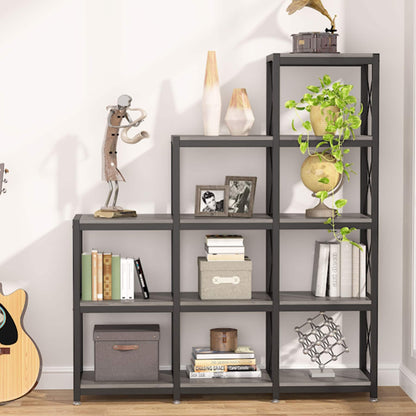 12 Shelves Ladder Bookshelf, Industrial Corner Bookshelf