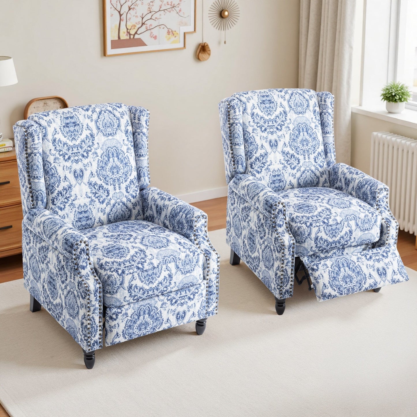 29'' W Vintage Floral Manual Push Back Recliner Chair Set of 2