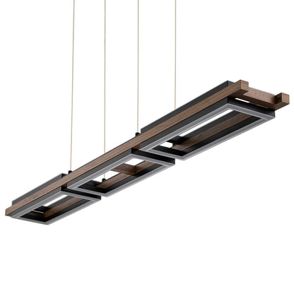 3/5-Light Integrated LED Linear Wood Chandelier Kitchen Island Pendant Light