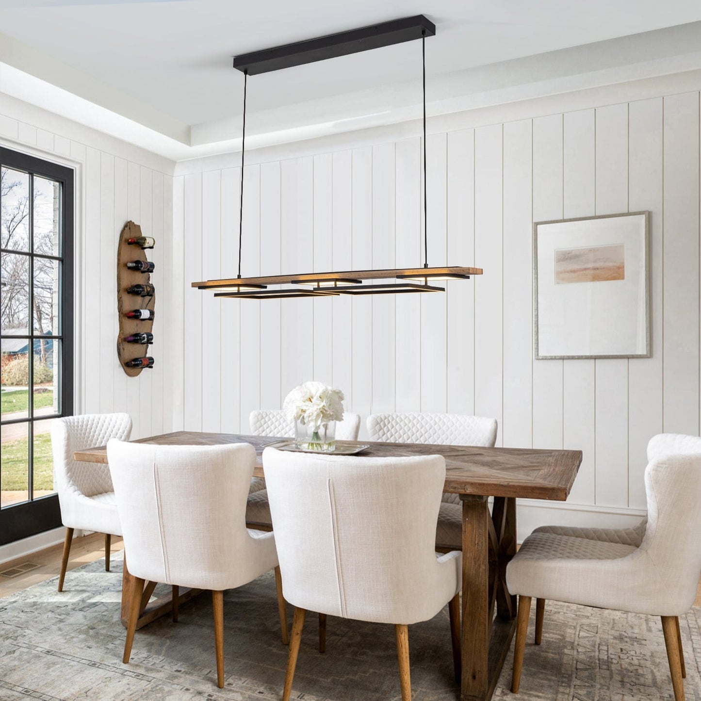 3/5-Light Integrated LED Linear Wood Chandelier Kitchen Island Pendant Light