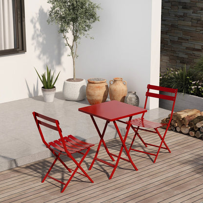 3 Piece Patio Minimalist Bistro Set Foldable Square Table & Chairs - 3-Piece