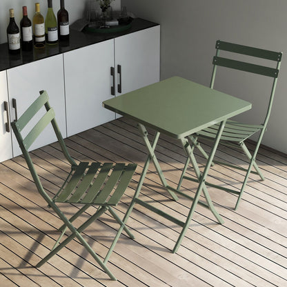 3 Piece Patio Minimalist Bistro Set Foldable Square Table & Chairs - 3-Piece