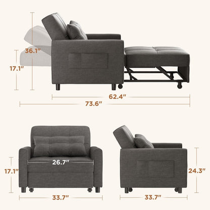3-in-1 Adjustable Sleeper Sofa Bed, Pull Out Chair Sofa, Convertible Folding Bed for Living Room