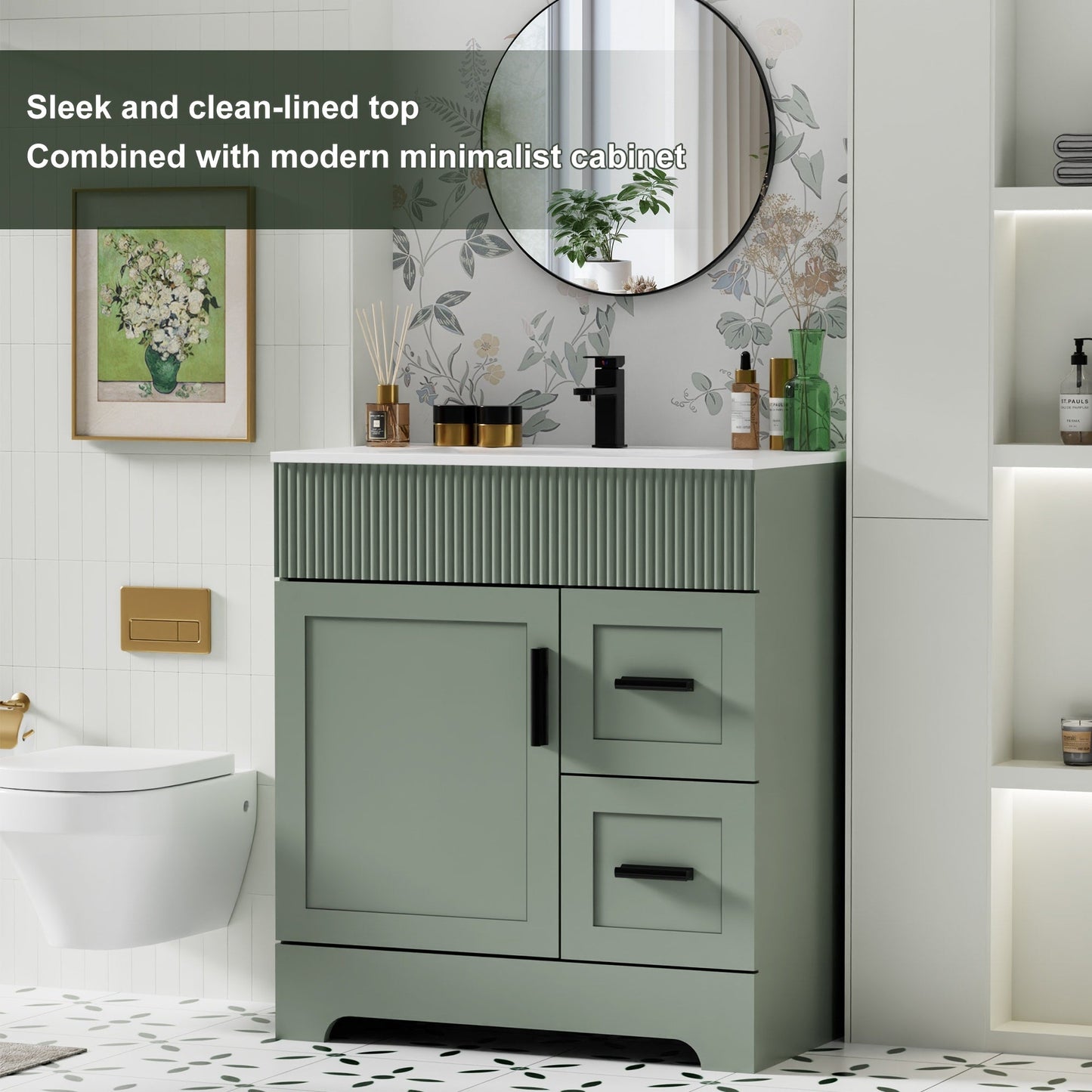 Wavy Line 30/36/48 Bathroom Vanity Set with Sink & Faucet