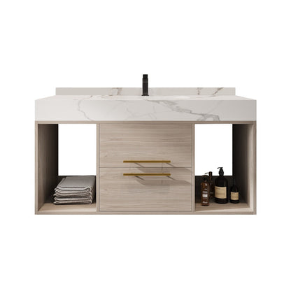 39.4 '' Floating Bathroom Vanity with Ceramic sink,Wall Hung Vanity 2 Soft Close Drawer and white slate top - 39'4 x 18'9