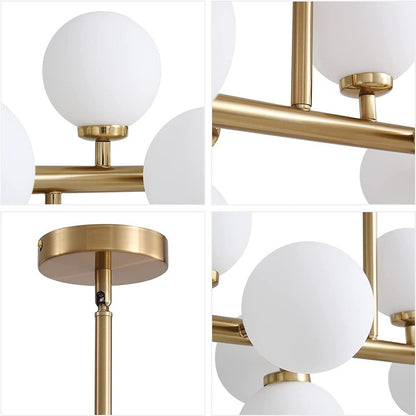 40 in. Linear Mid Century Modern Chandelier 16-Light Gold Brass Sputnik Pendant Light with Frosted Glass Globe for Dining Room
