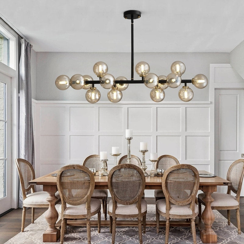 40 in. Linear Mid Century Modern Chandelier 16-Light Gold Brass Sputnik Pendant Light with Frosted Glass Globe for Dining Room