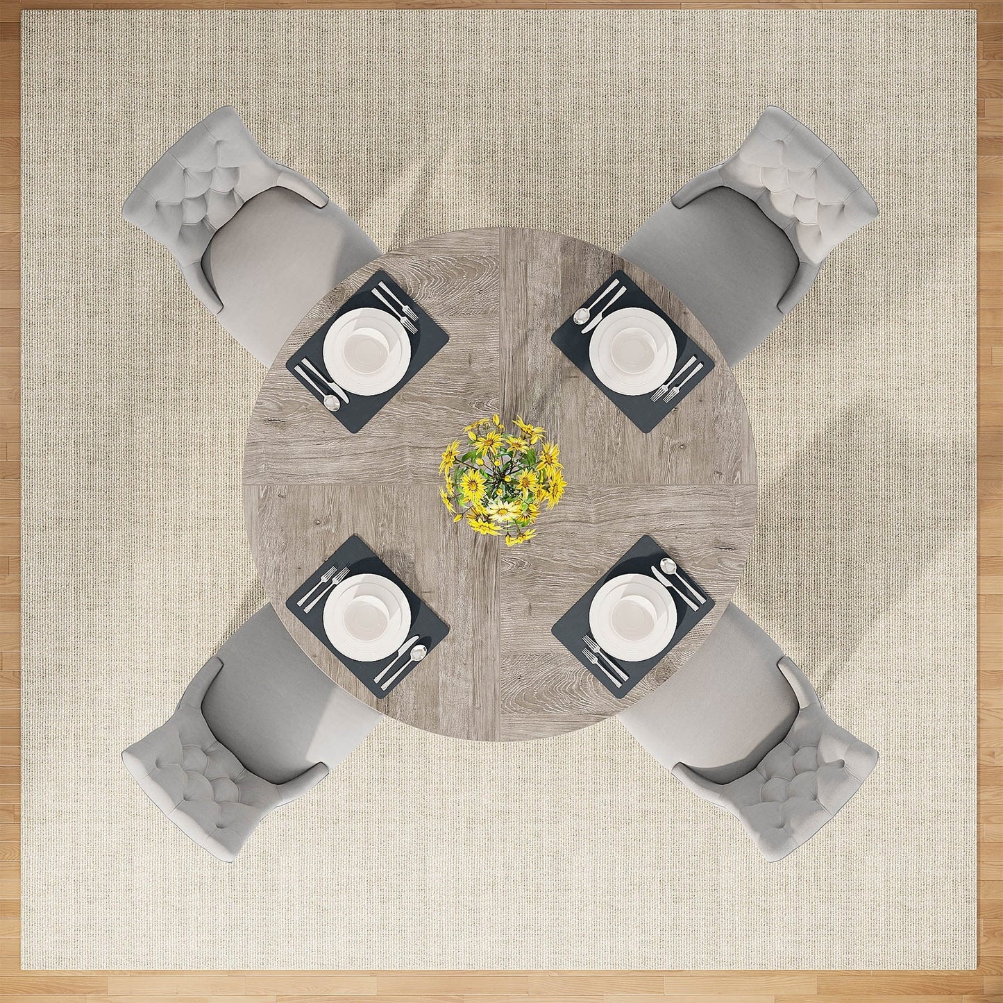 47 Round Dining Table for 4, Farmhouse Kitchen Table Small Dinner Table Wood Kitchen Table for Dining Room Living Room