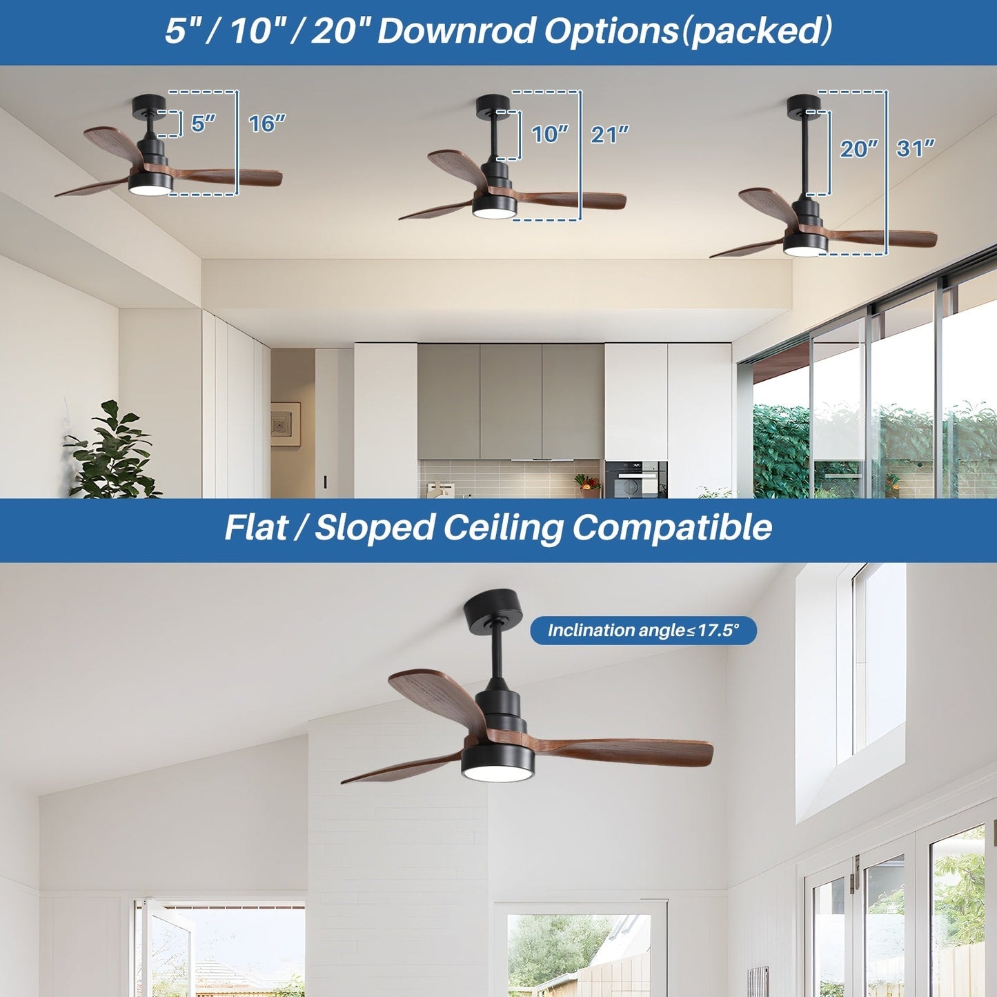 48 and 52 Integrated LED Ceiling Fan with Light and Remote, Reversible DC Motor
