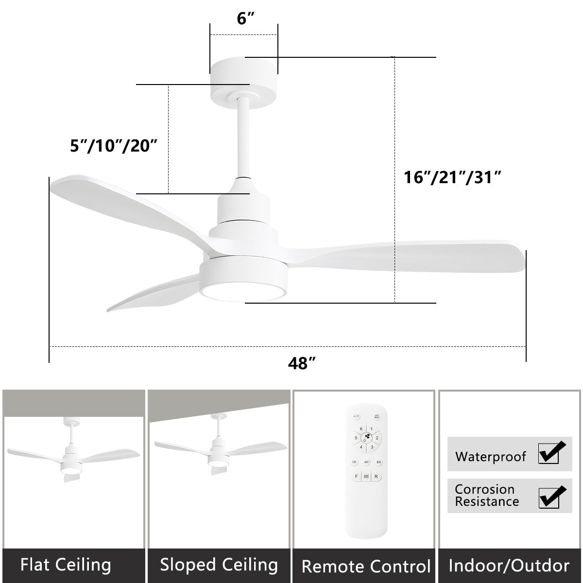 48 and 52 Integrated LED Ceiling Fan with Light and Remote, Reversible DC Motor