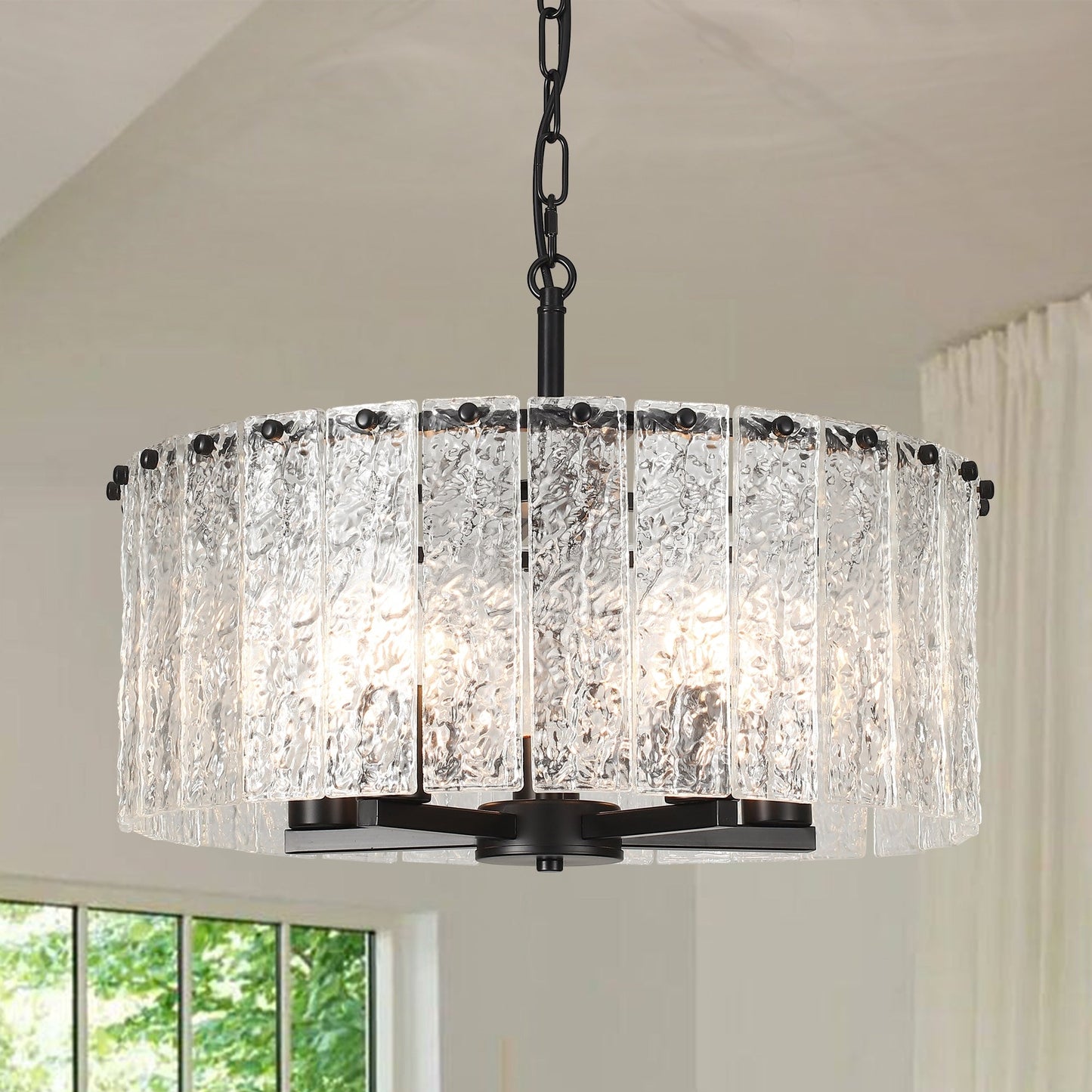 5-Light Modern Round Drum Chandelier, Classic Semi Flush Mount Chandelier, Kitchen Island Pendant Light for Dining Room