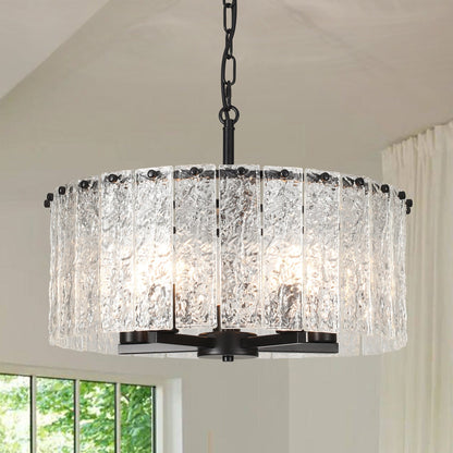 5-Light Modern Round Drum Chandelier, Classic Semi Flush Mount Chandelier, Kitchen Island Pendant Light for Dining Room