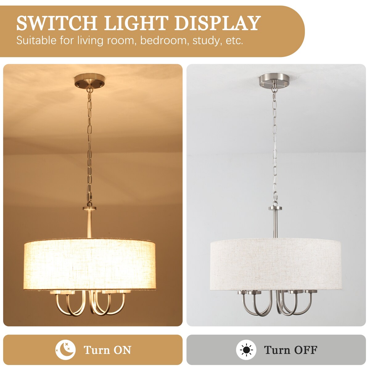 5-Light Modern Semi Flush Mount Ceiling Light for Dining Room Bedrooms Living Room - N/A