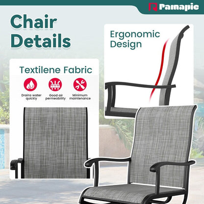 5-Piece Metal Outdoor Patio Dining Set with Square Table and Textilene Swivel Chairs