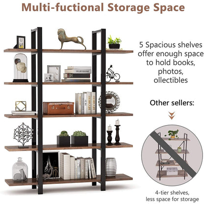 5-Tier Bookshelf, Vintage Industrial Style Bookcase