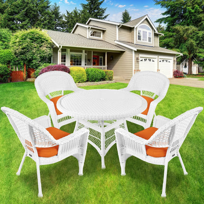 5-piece White Resin Wicker Dining Set