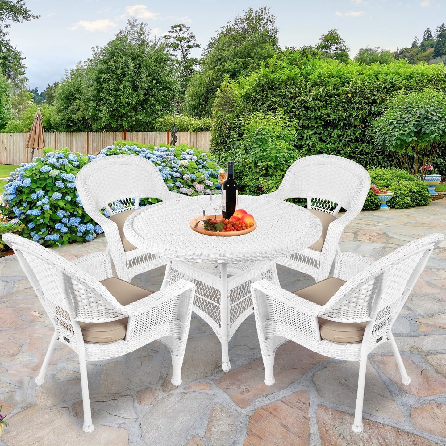 5-piece White Resin Wicker Dining Set