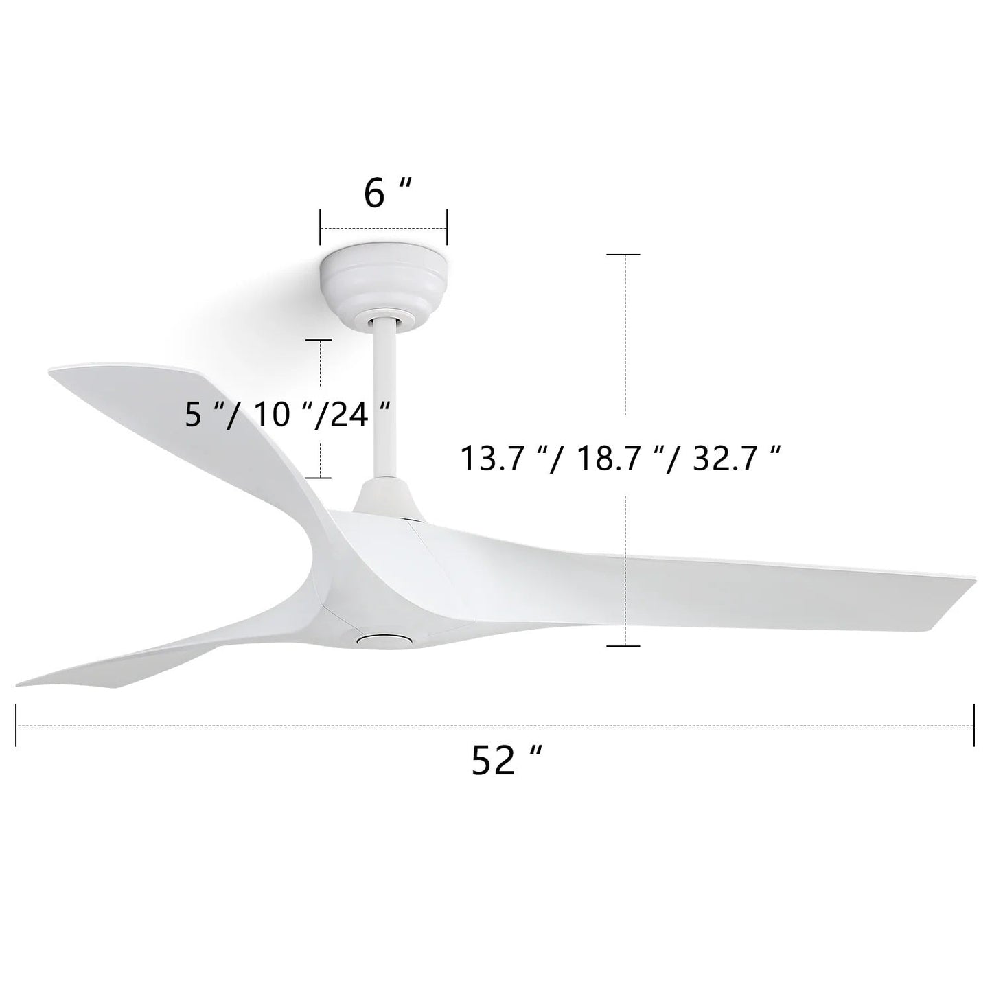 52 inch Modern Solid Wood / ABS Ceiling Fan With Remote Control(No Light),6 WInd Speed,Reversible Airflow