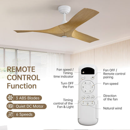52 inch Modern Solid Wood / ABS Ceiling Fan With Remote Control(No Light),6 WInd Speed,Reversible Airflow