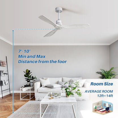 52 inch Modern Solid Wood / ABS Ceiling Fan With Remote Control(No Light),6 WInd Speed,Reversible Airflow