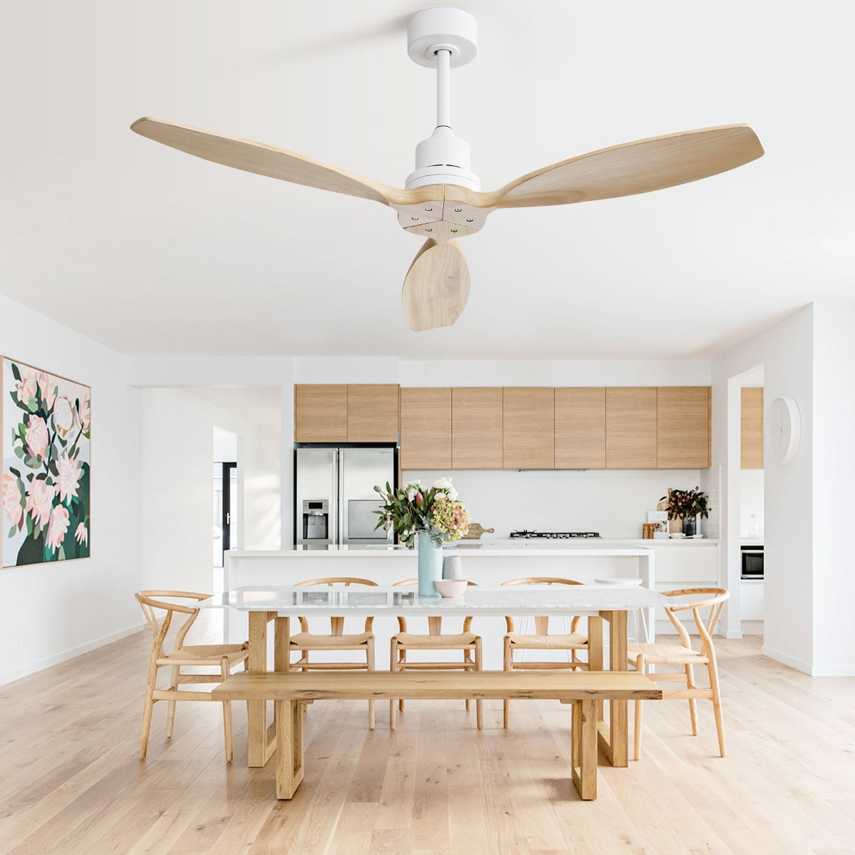 52 inch Modern Solid Wood / ABS Ceiling Fan With Remote Control(No Light),6 WInd Speed,Reversible Airflow