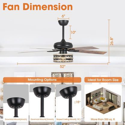 52 Farmhouse Driftwood 5-Blade Black Caged Ceiling Fan with Remote
