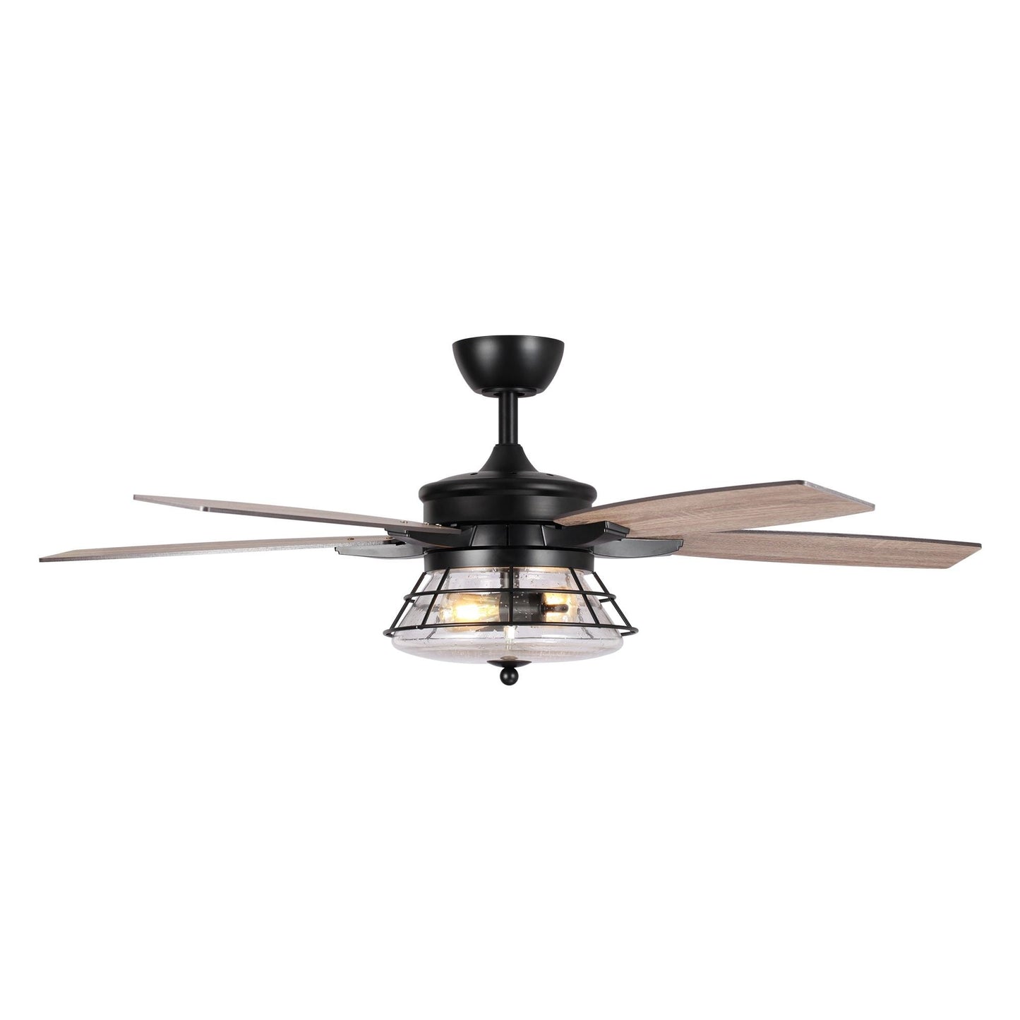 52 Industrial Seeded Glass Black Decorative Ceiling Fan with Remote and Light Kit