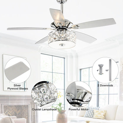 52 Modern 4-Light Chandelier Crystal Ceiling Fan with Remote