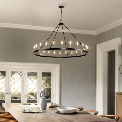 54-inch Round Wagon Wheel 24-light Chandelier